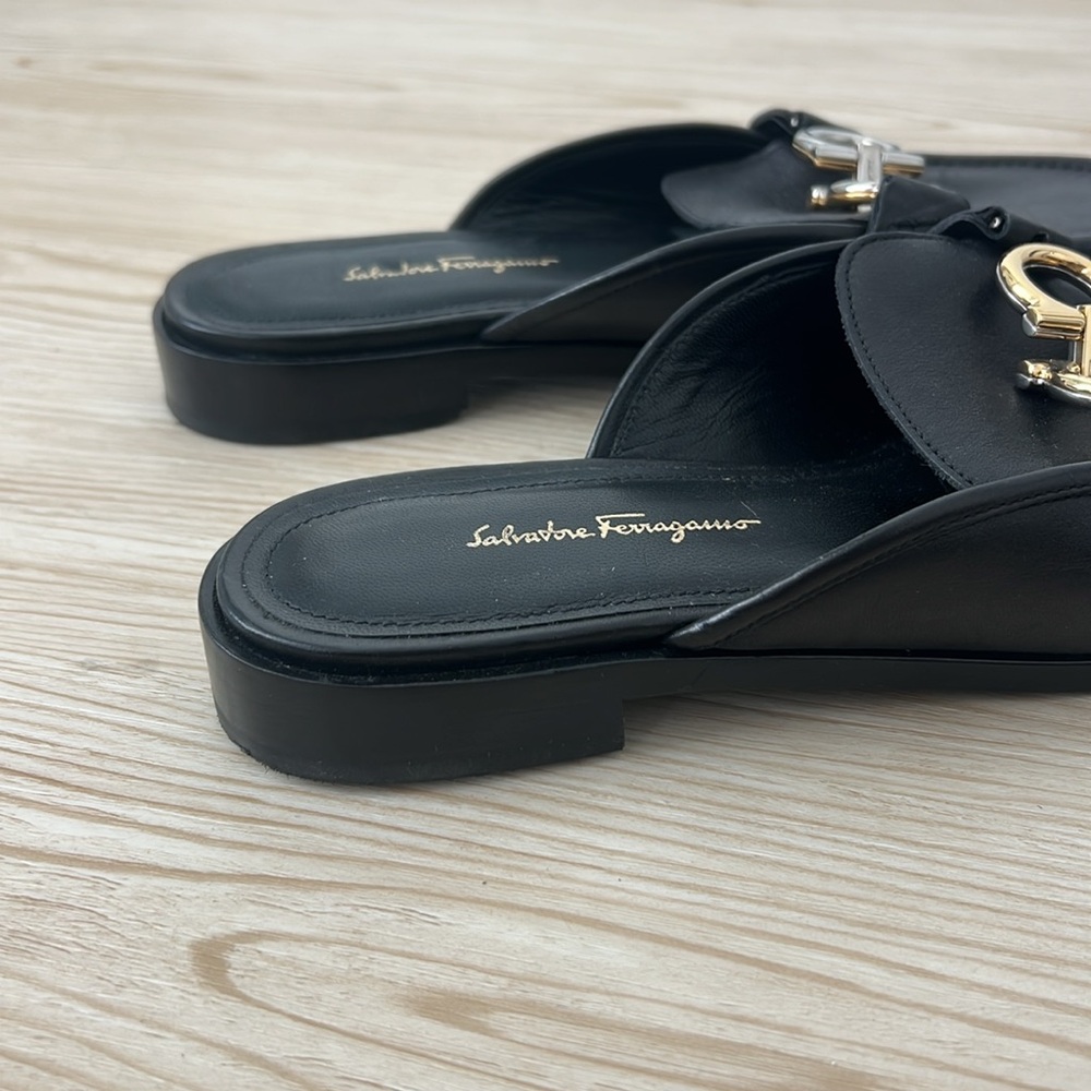 Authentic Salvatore Ferragamo black leather loafer slides Size 7 - Picture 5 of 7